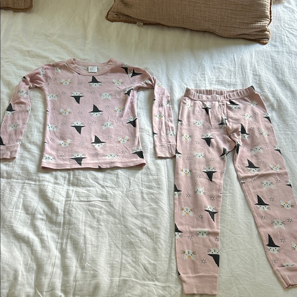Hanna Andersson Pink Pajama Set with Cat and Witch Hat Print